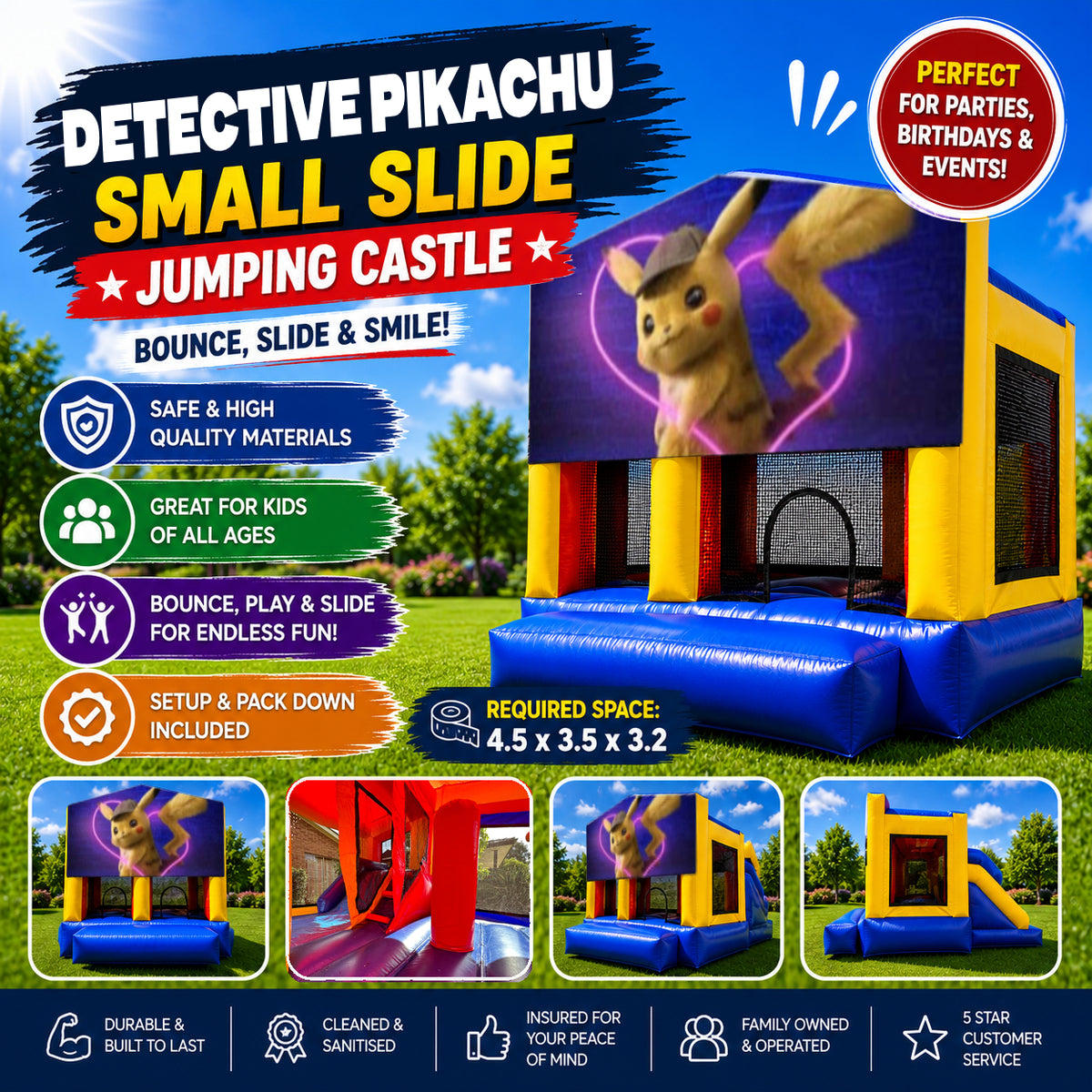 Detective Pikachu Small Slide Jumping Castle
