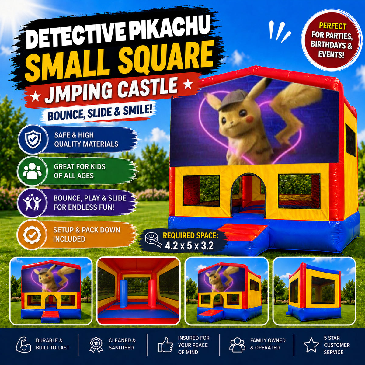 Detective Pikachu Small Square Jumping Castle