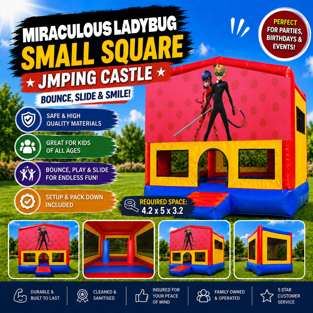 Miraculous Ladybug Small Square Jumping Castle