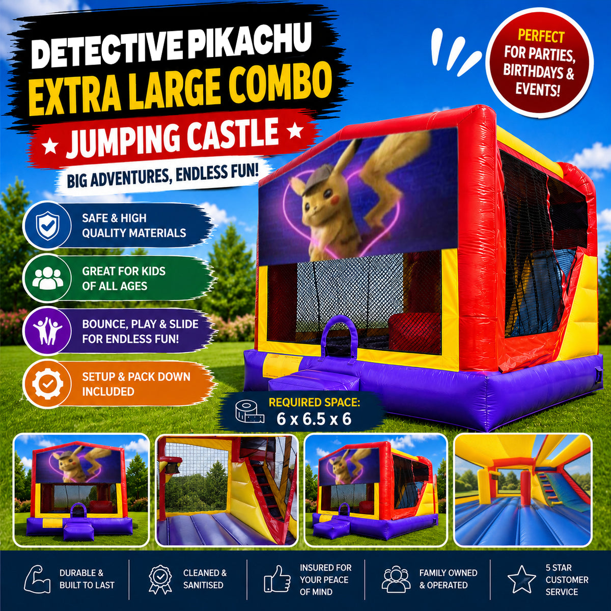 Detective Pikachu Extra Large Combo Jumping Castle