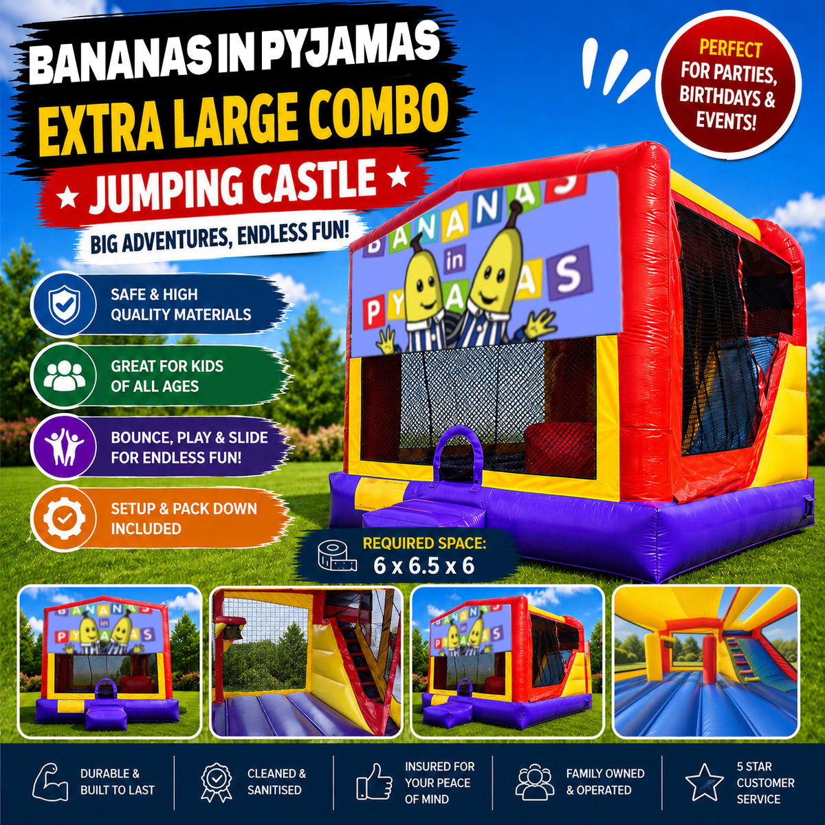 Bananas in Pyjamas Extra Large Combo Jumping Castle