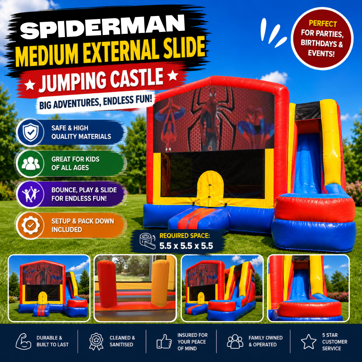 Spiderman Medium External Slide Jumping Castle