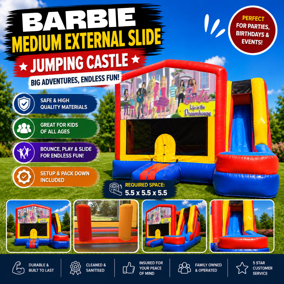 Barbie Medium External Slide Jumping Castle