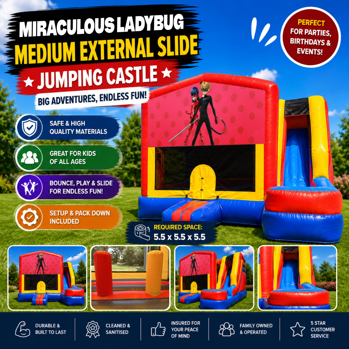 Miraculous Ladybug Medium External Slide Jumping Castle