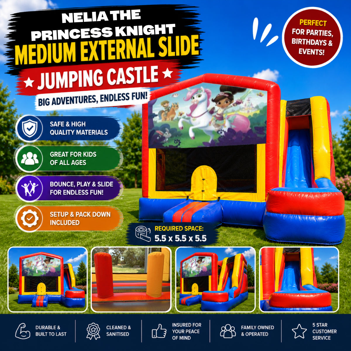 Nelia The Princess Knight Medium External Slide Jumping Castle