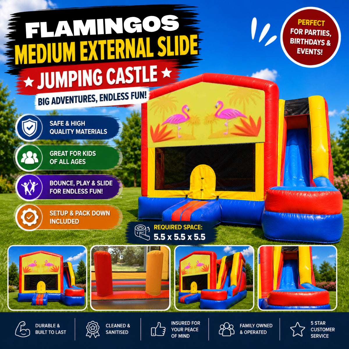 Flamingos Medium External Slide Jumping Castle