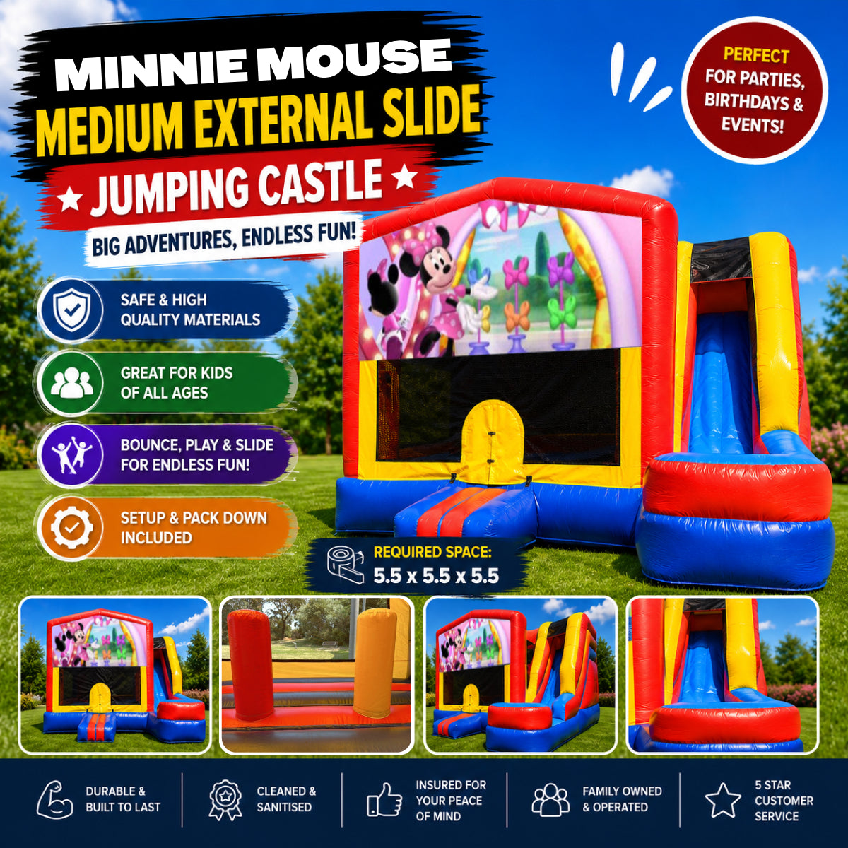 Minnie Mouse Medium External Slide Jumping Castle