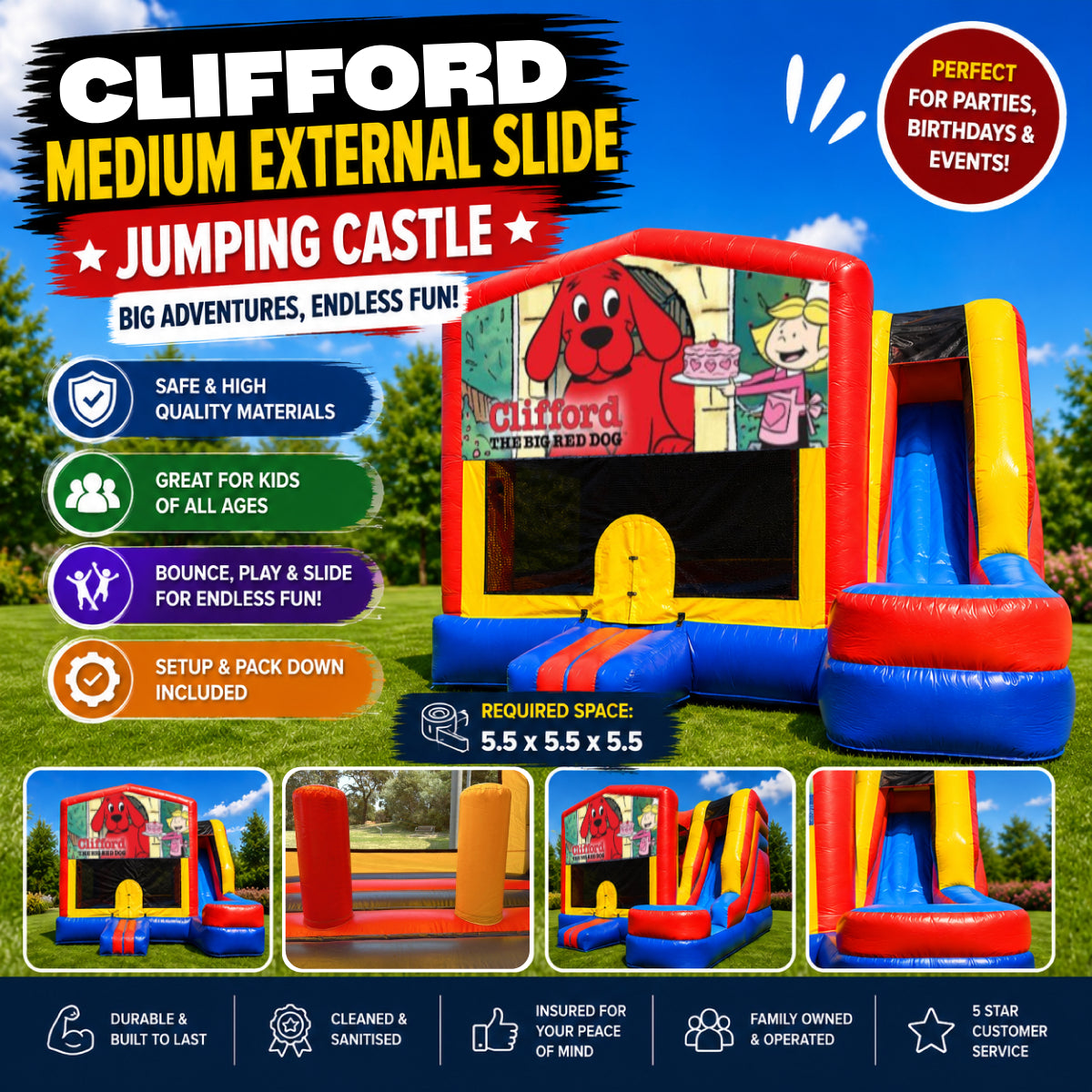 Clifford the Red Dog Medium External Slide Jumping Castle