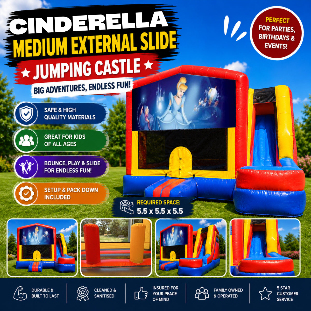 Cinderella  Medium External Slide Jumping Castle