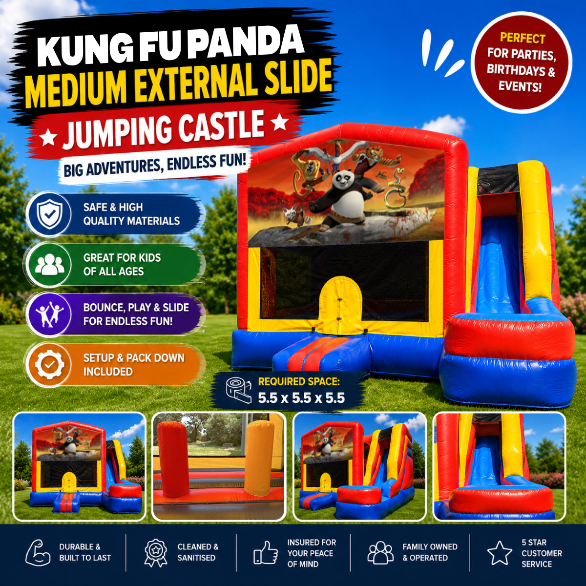 Kung Fu Panda Medium External Slide Jumping Castle