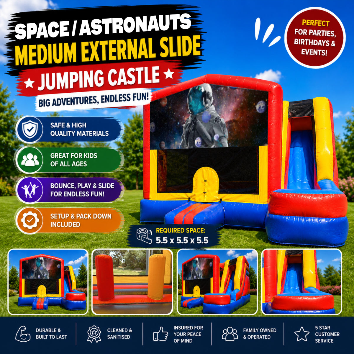 Space / Astronauts Medium External Slide Jumping Castle