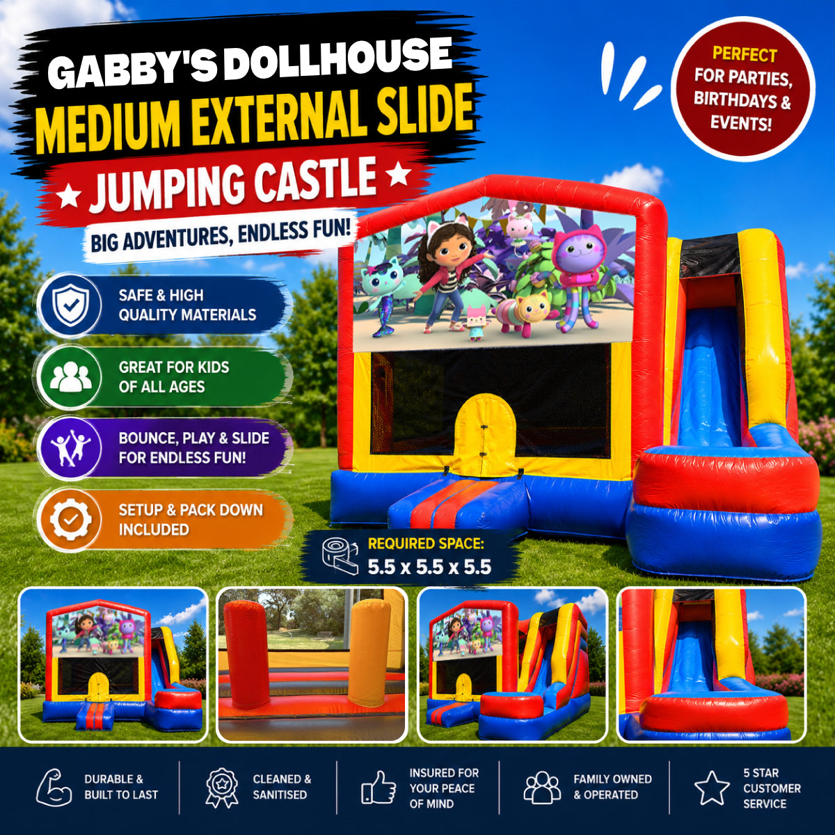 Gabby's Dollhouse  Medium External Slide Jumping Castle