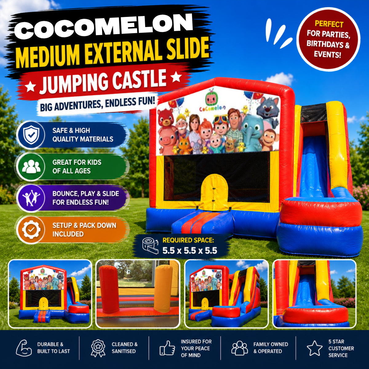 Cocomelon Medium External Slide Jumping Castle