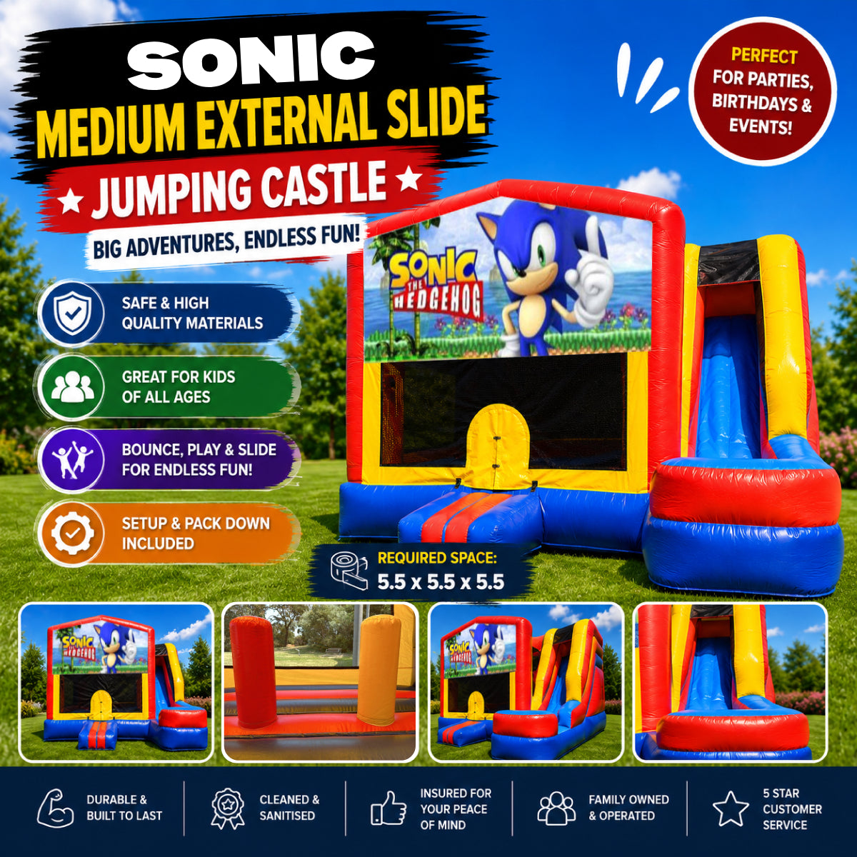 Sonic Medium External Slide Jumping Castle