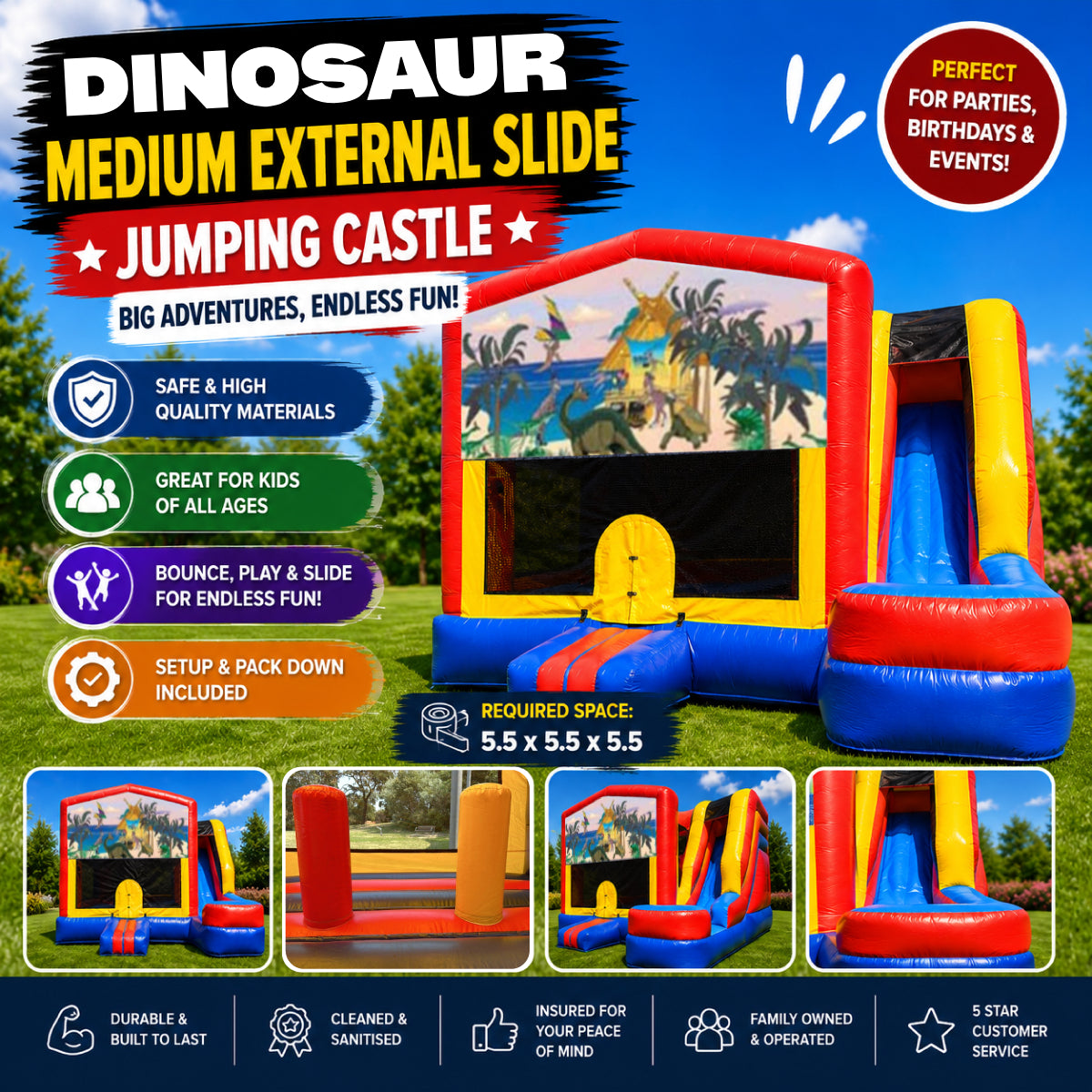 Dinosaur #1 Medium External Slide Jumping Castle
