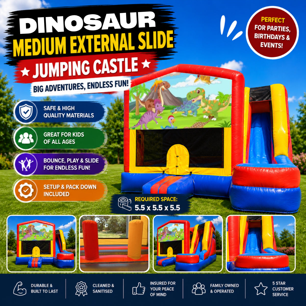 Dinosaur #2 Medium External Slide Jumping Castle