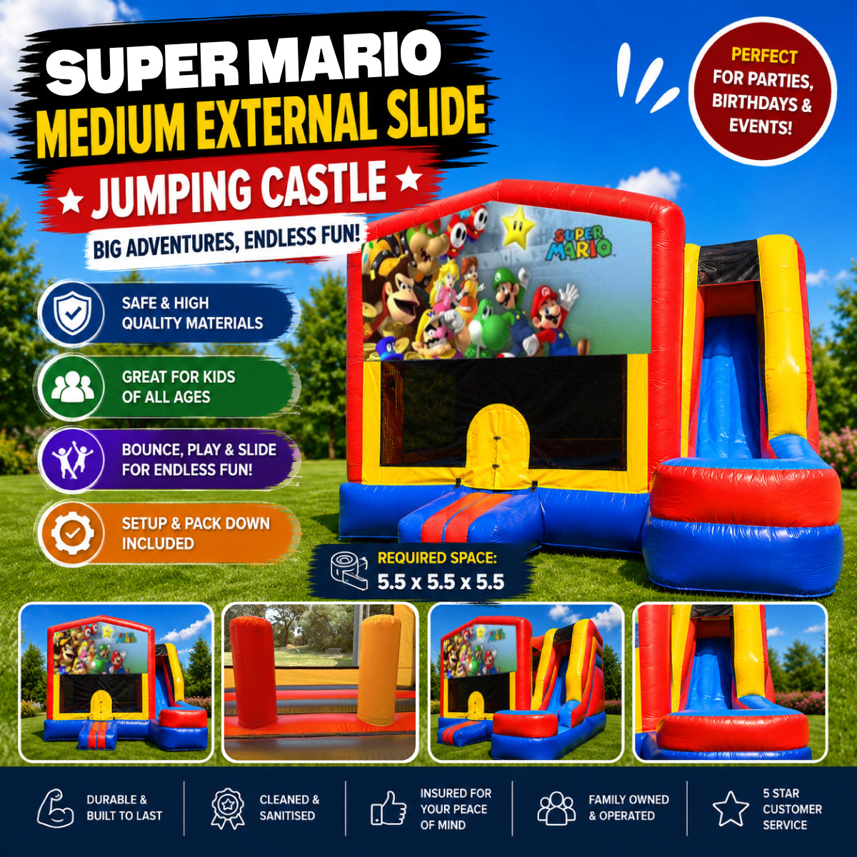 Super Mario Medium External Slide Jumping Castle
