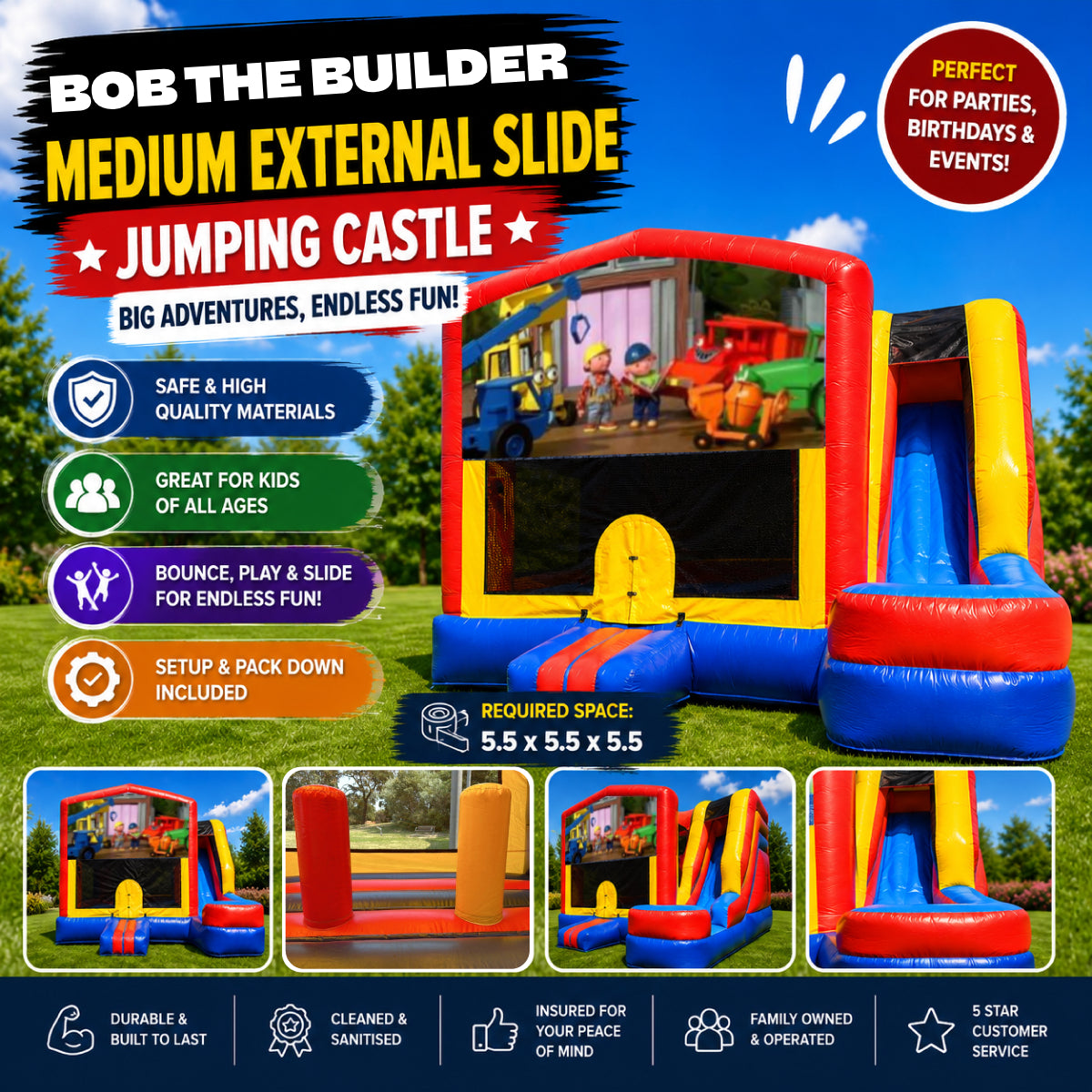 Bob The Builder Medium External Slide Jumping Castle
