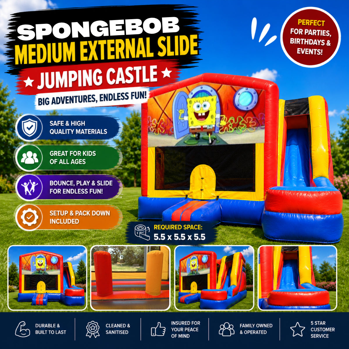 Spongebob Medium External Slide Jumping Castle