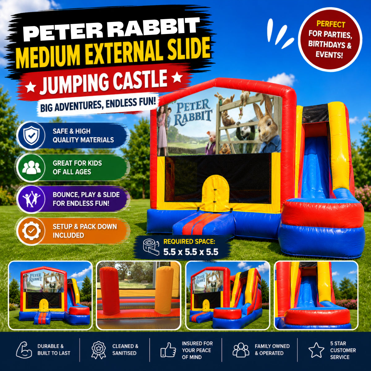 Peter Rabbit Medium External Slide Jumping Castle