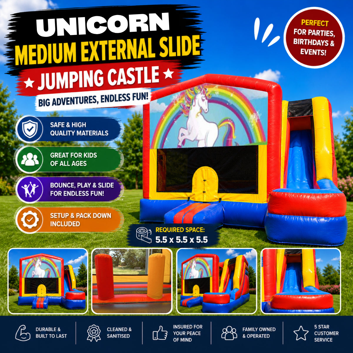 Unicorn Medium External Slide Jumping Castle