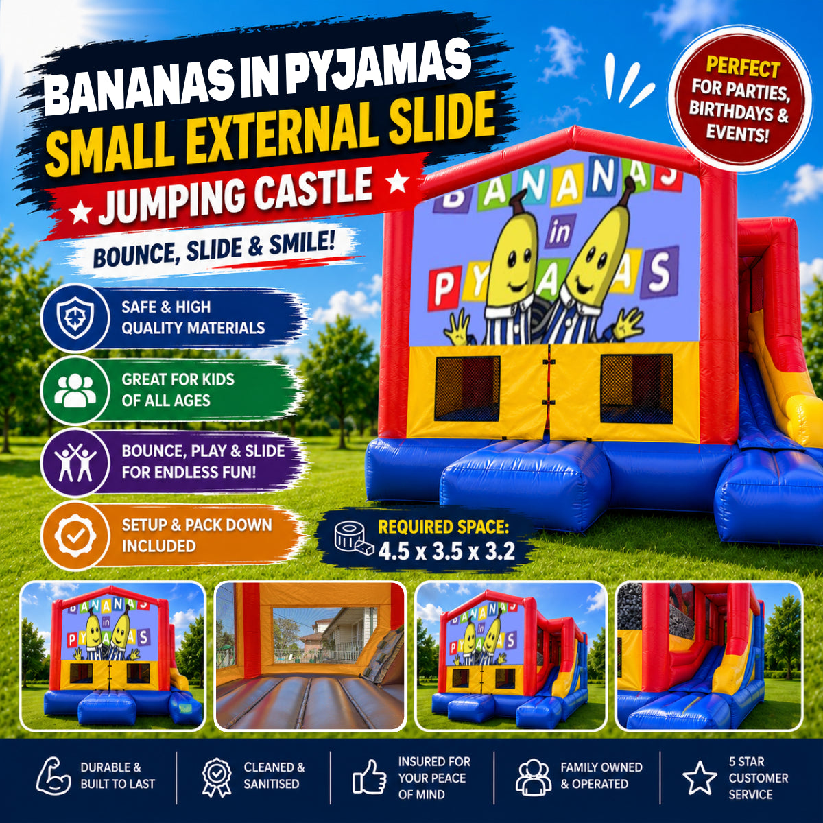 Bananas in Pyjamas Small External Slide Jumping Castle