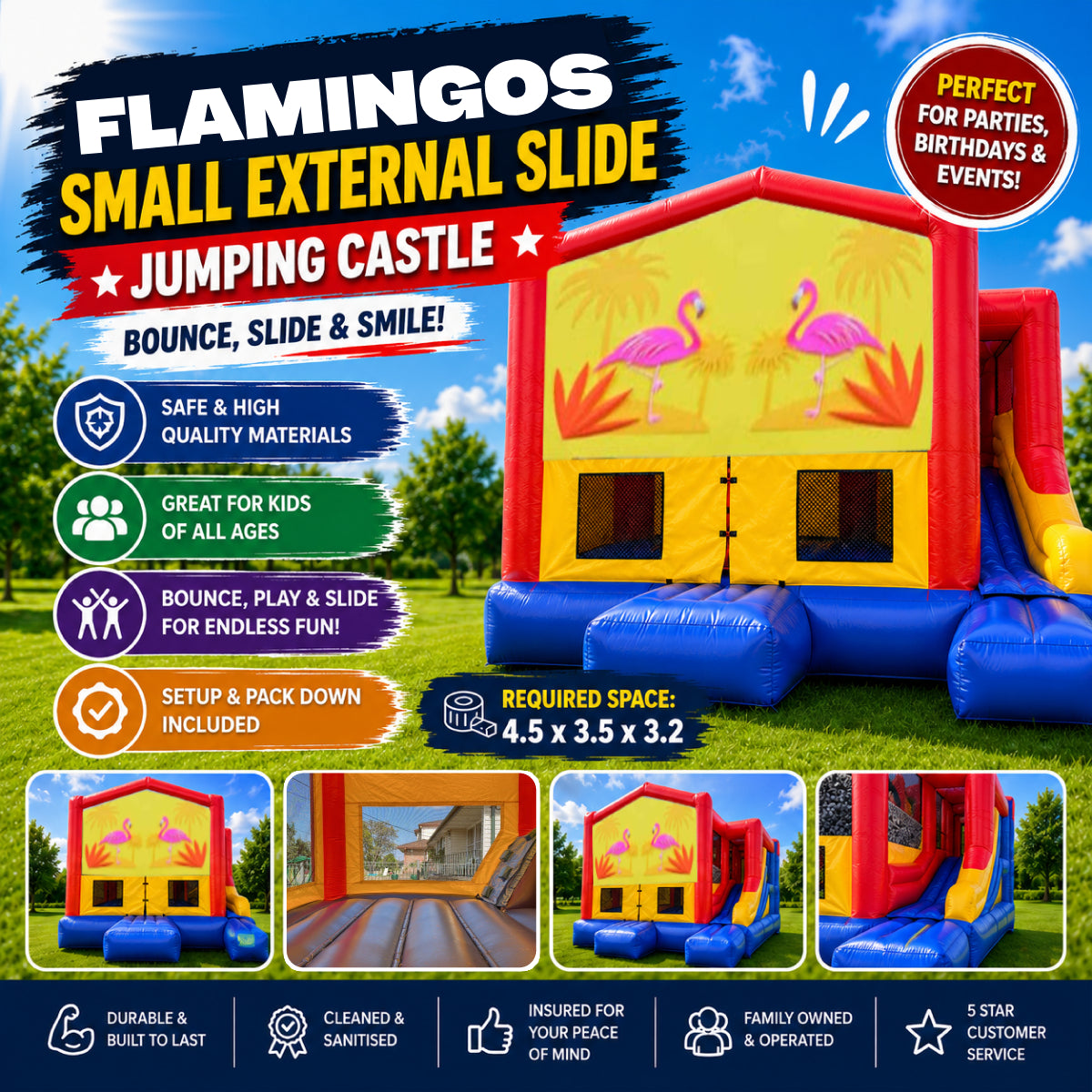 Flamingos Small External Slide Jumping Castle