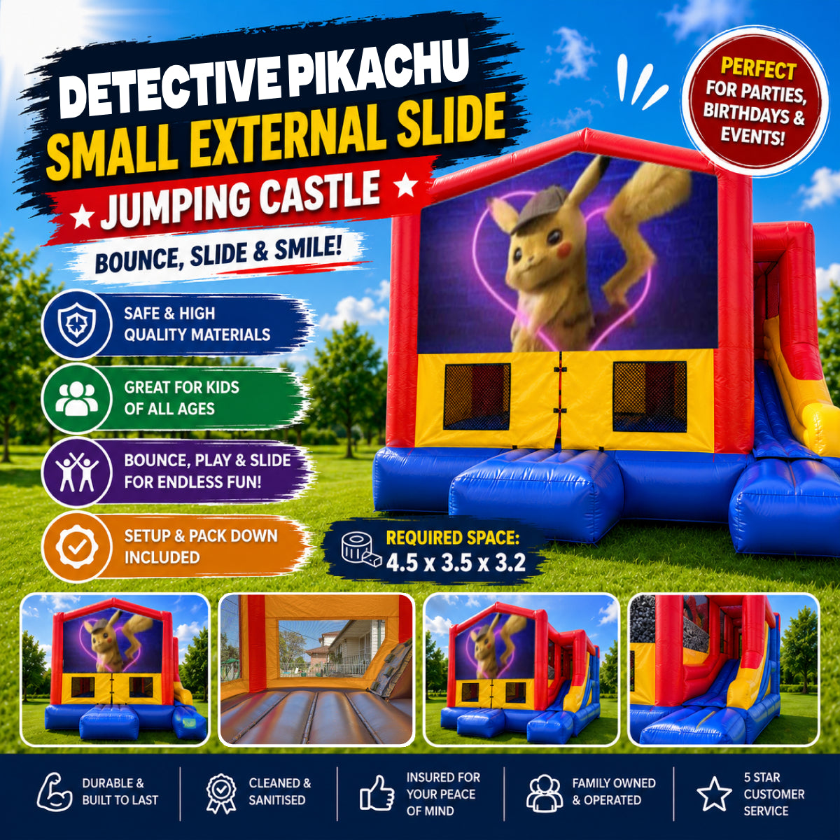 Detective Pikachu Small External Slide Jumping Castle