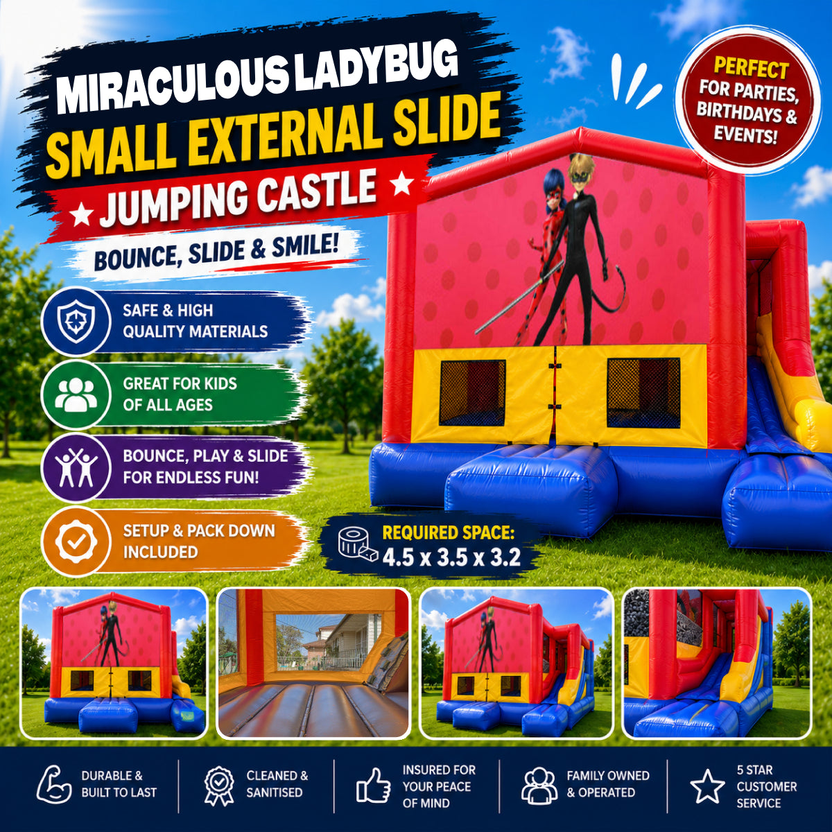 Miraculous Ladybug Small External Slide Jumping Castle