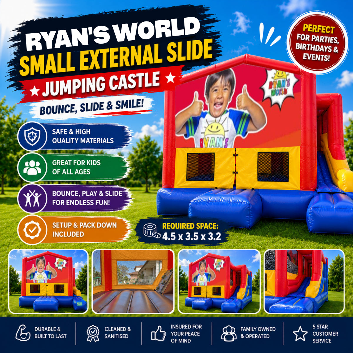Ryan's World Small External Slide Jumping Castle