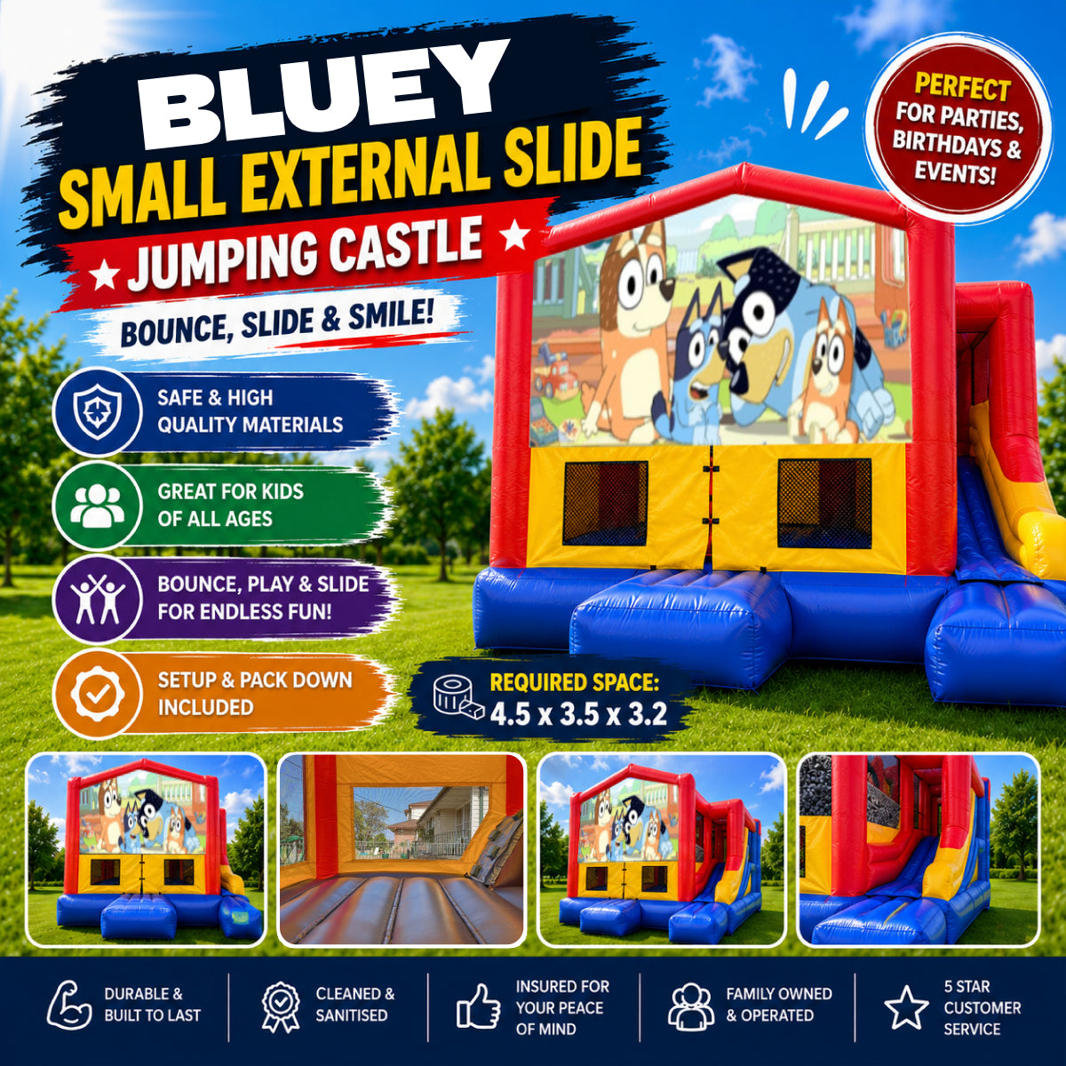 Bluey Small External Slide Jumping Castle