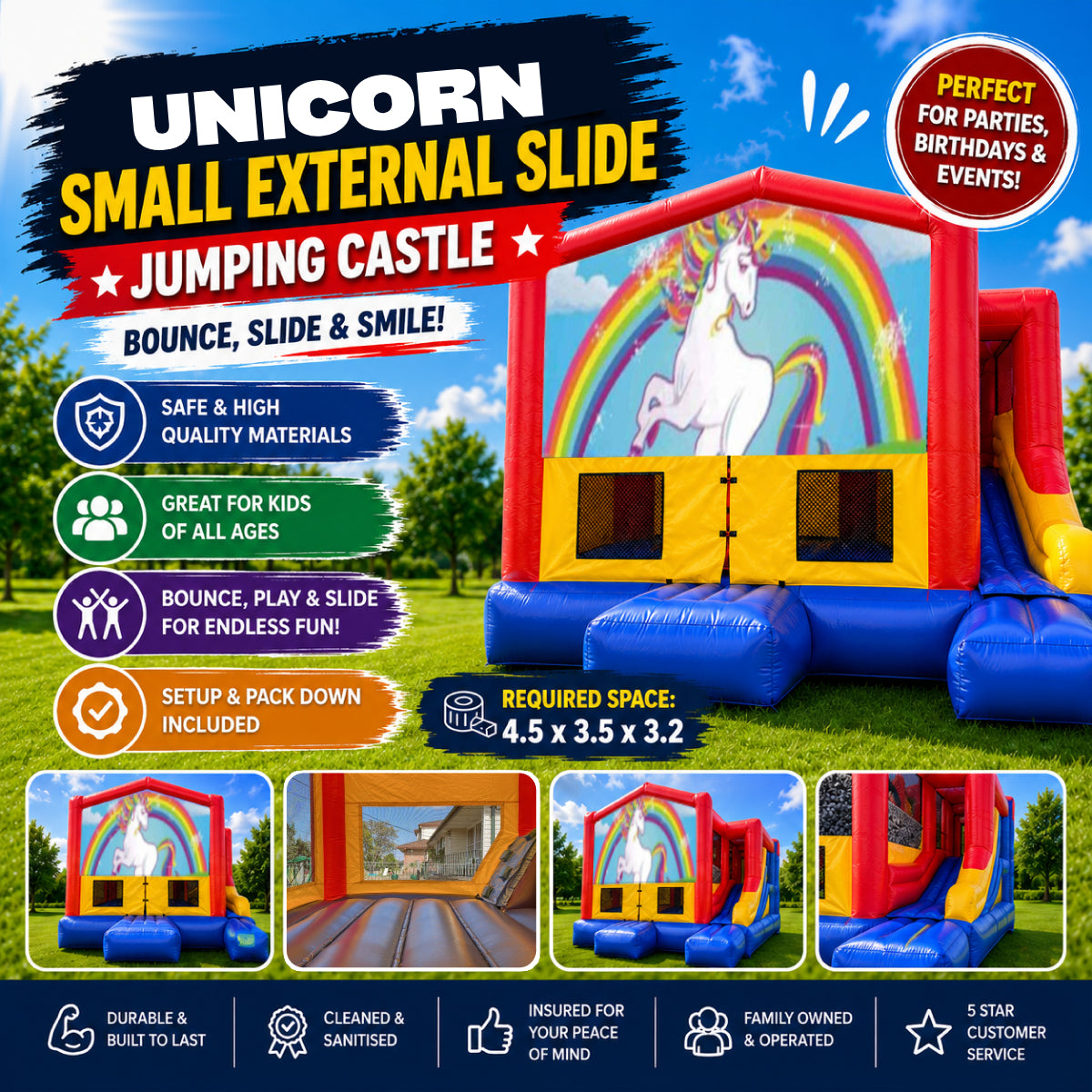 Unicorn Small External Slide Jumping Castle
