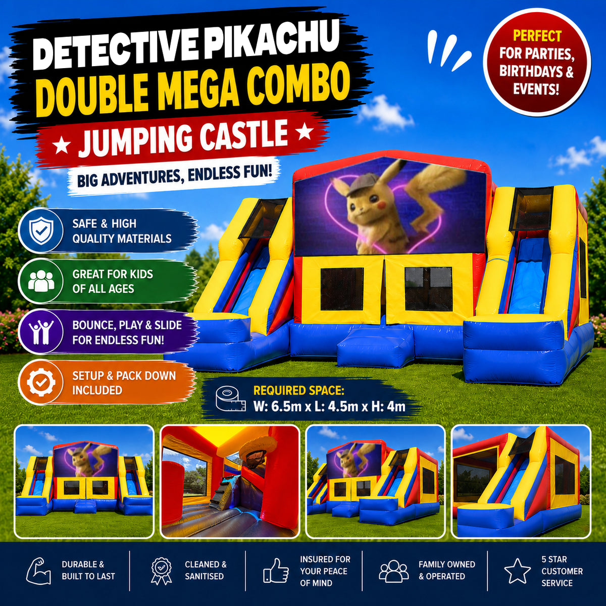 Detective Pikachu Double Mega Combo Jumping Castle