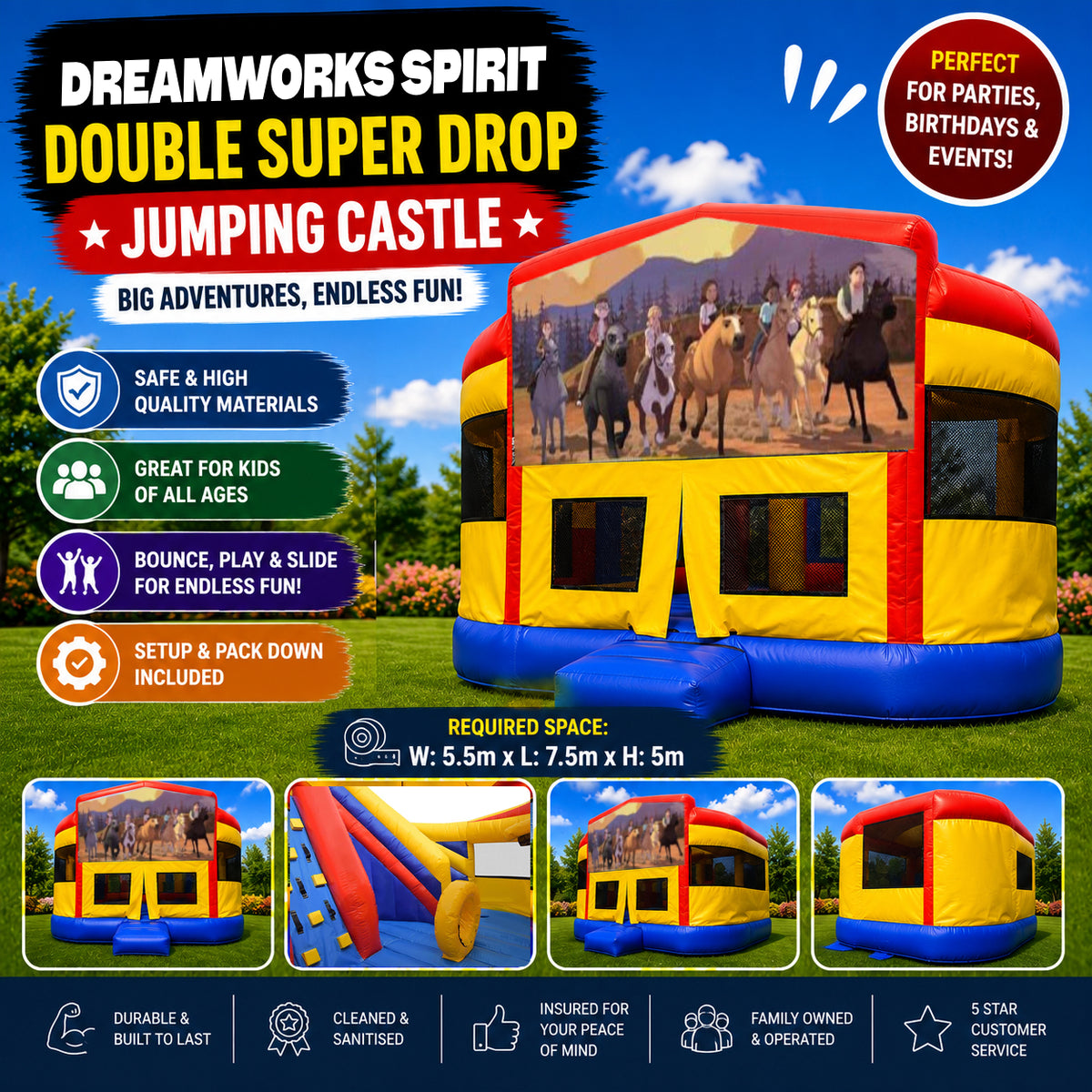 Dreamworks Spirit Double Super Drop Combo Jumping Castle