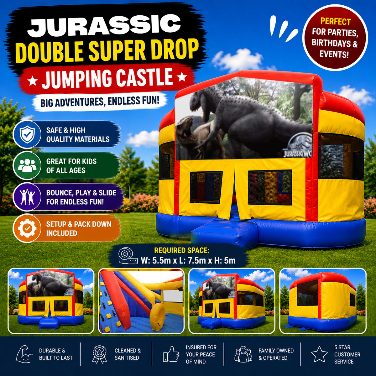 Jurassic Double Super Drop Combo Jumping Castle