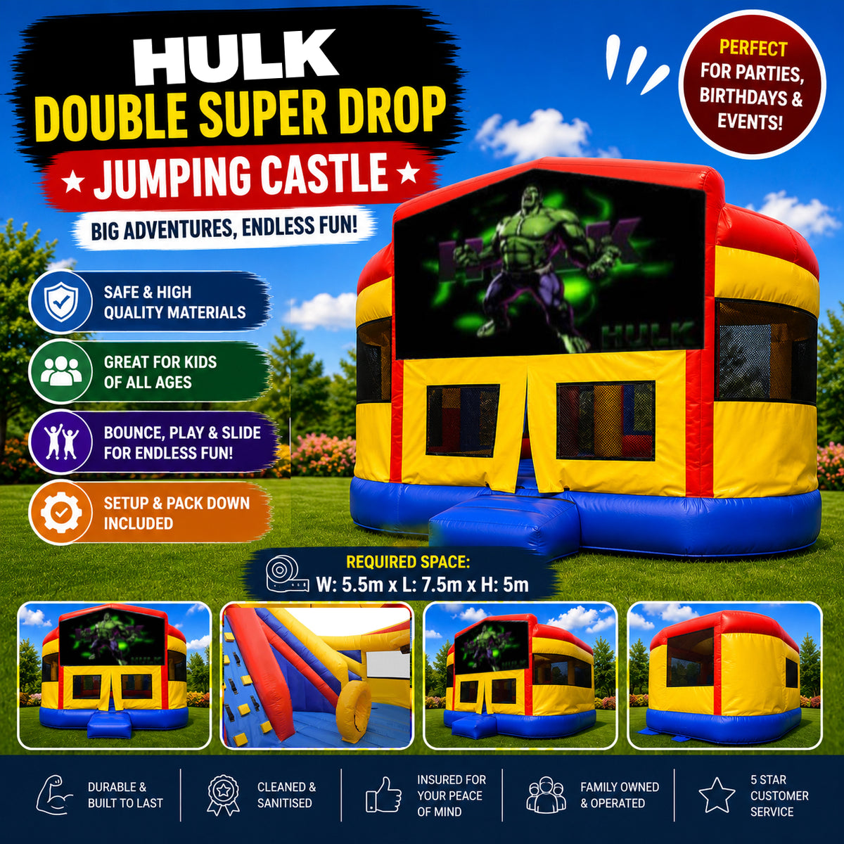 Hulk Double Super Drop Combo Jumping Castle