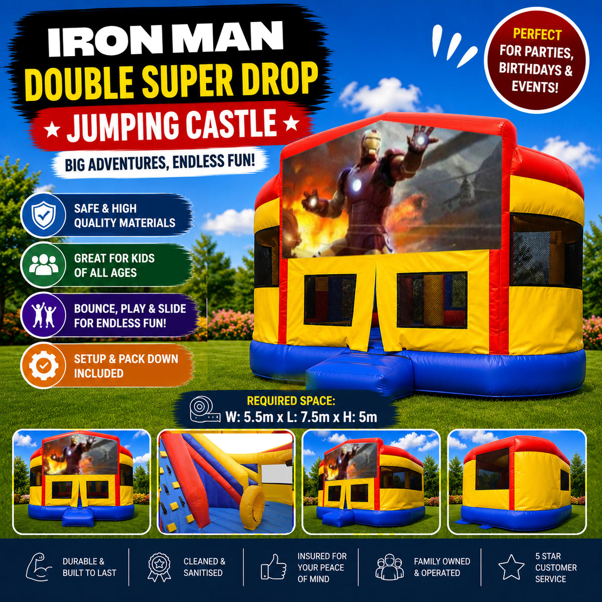 Iron Man Double Super Drop Combo Jumping Castle