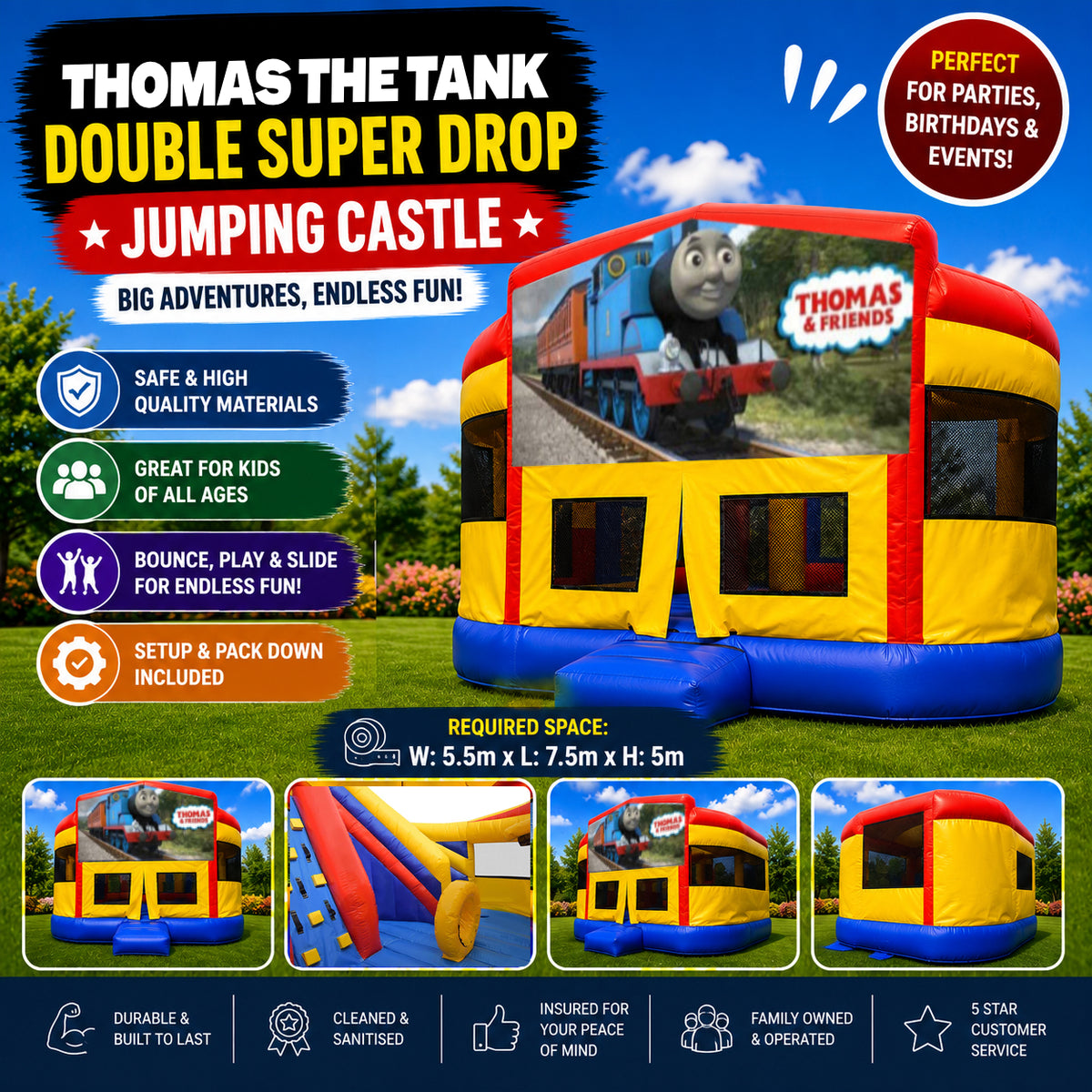 Thomas the Tank Double Super Drop Combo Jumping Castle
