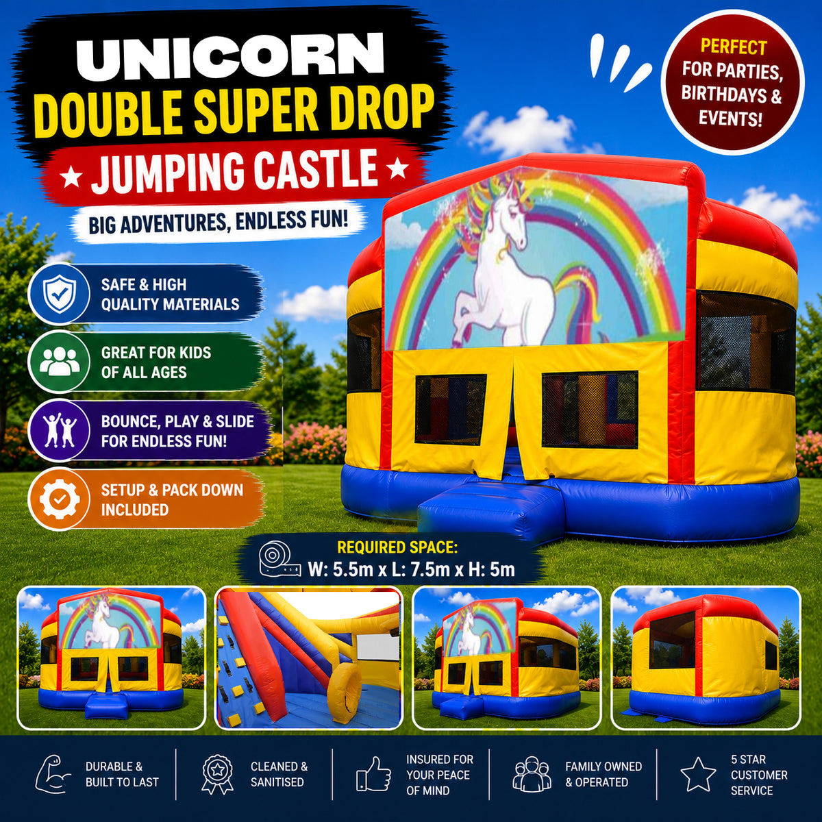 Unicorn Double Super Drop Combo Jumping Castle
