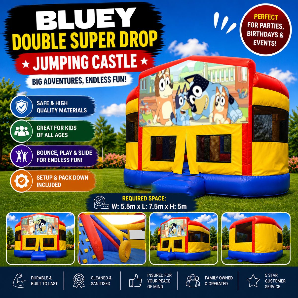 Bluey Double Super Drop Combo Jumping Castle