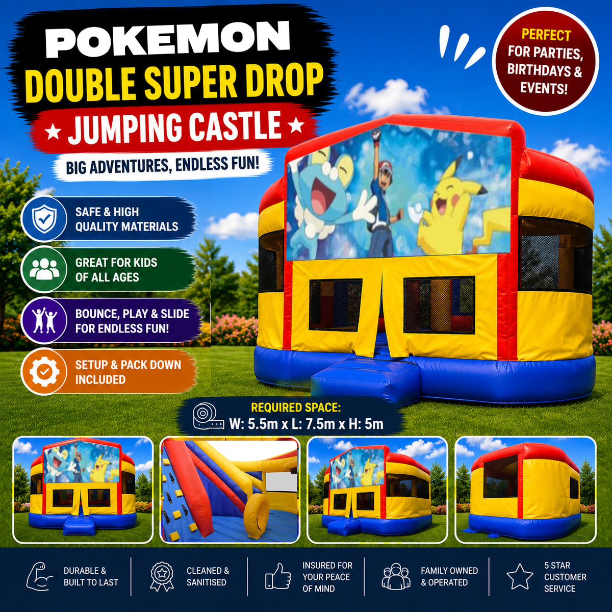 Pokemon Double Super Drop Combo Jumping Castle