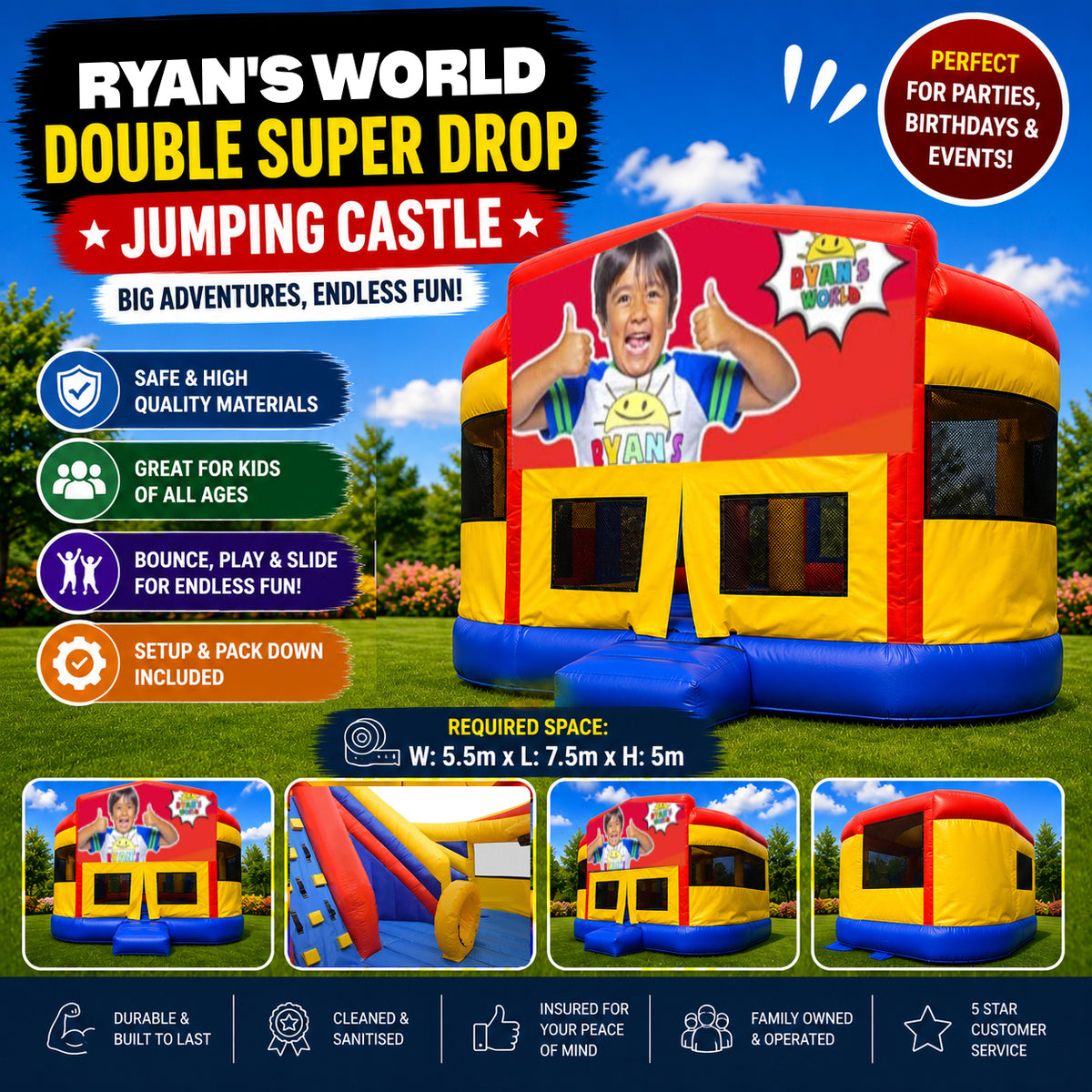 Ryan's World Double Super Drop Combo Jumping Castle