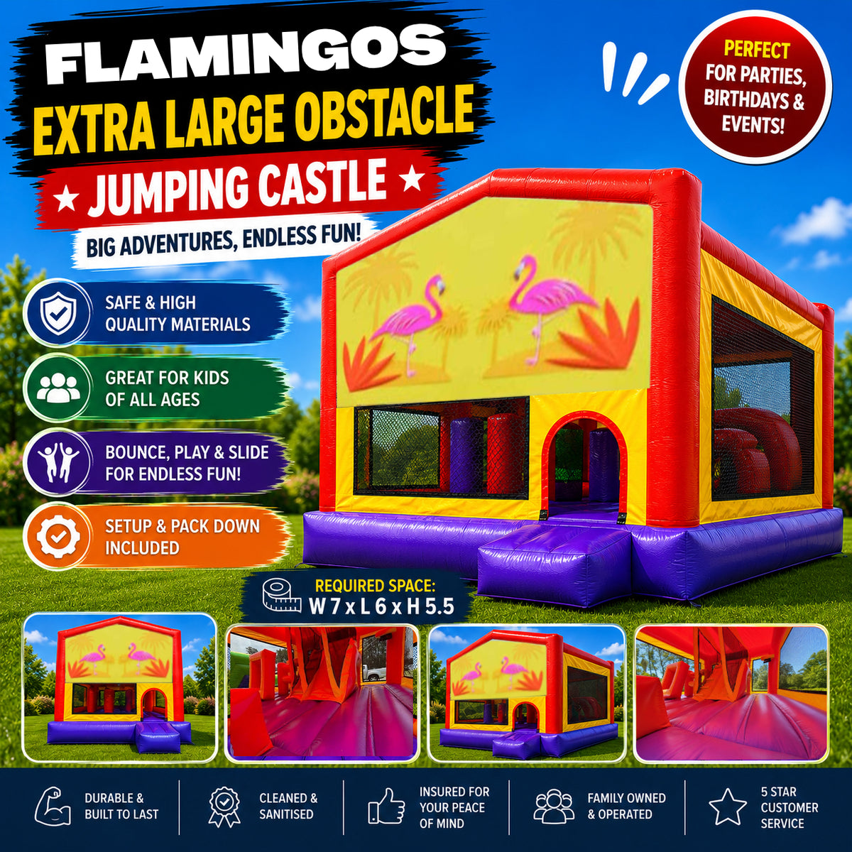 Flamingos Extra Large Obstacle Combo Jumping Castle