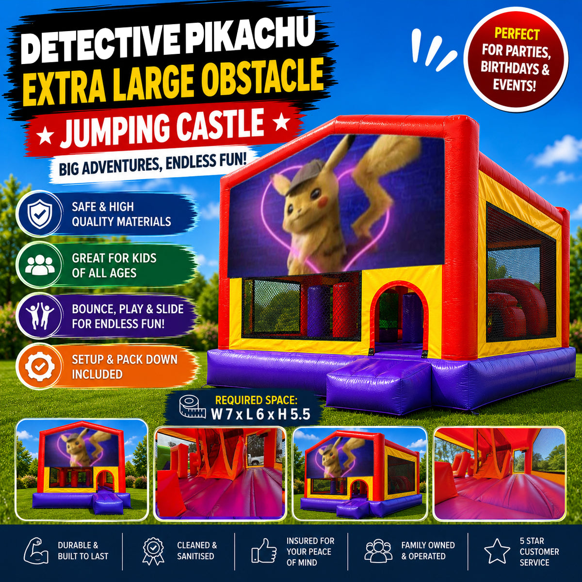Detective Pikachu Extra Large Obstacle Combo Jumping Castle