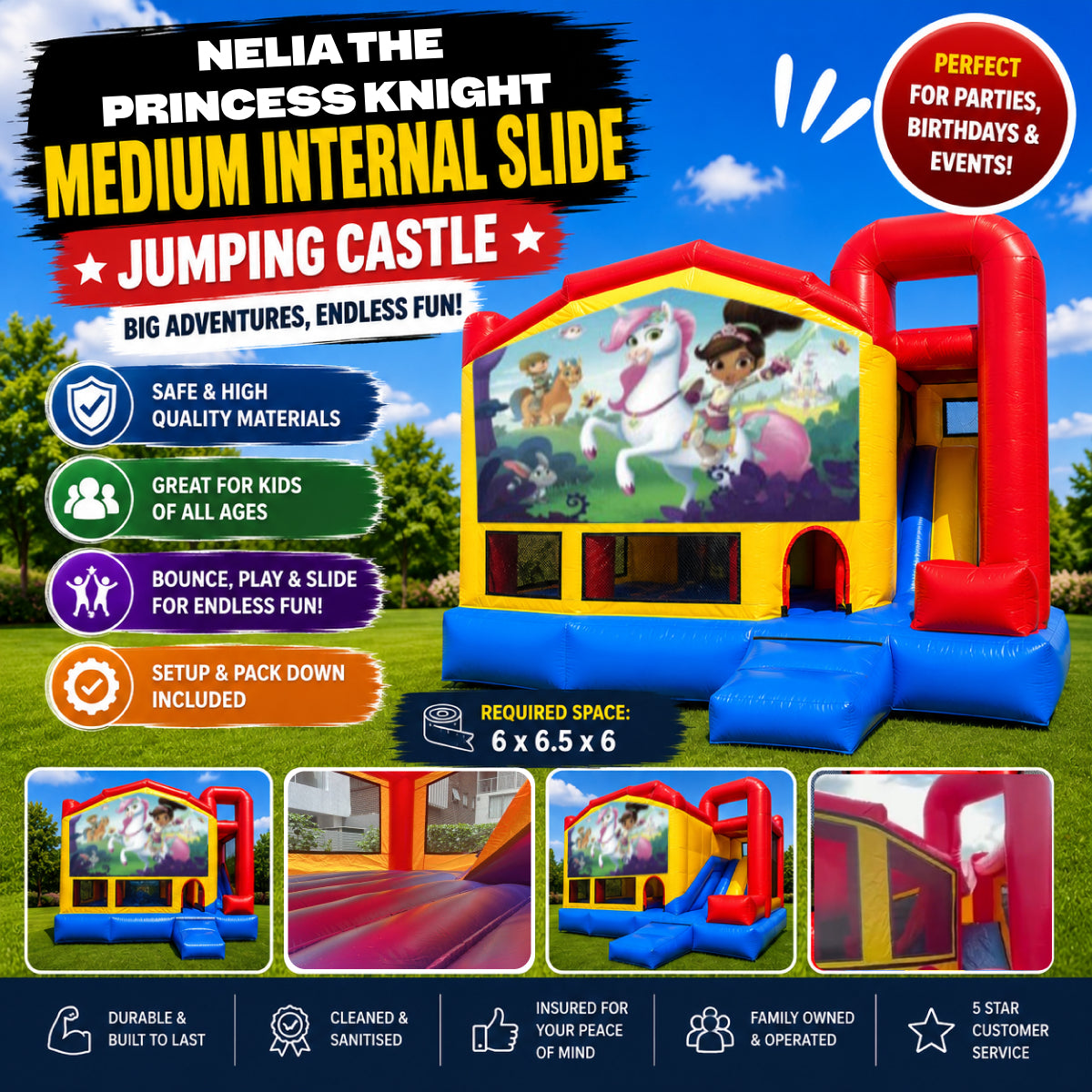 Nelia The Princess Knight Medium Internal Slide Jumping Castle