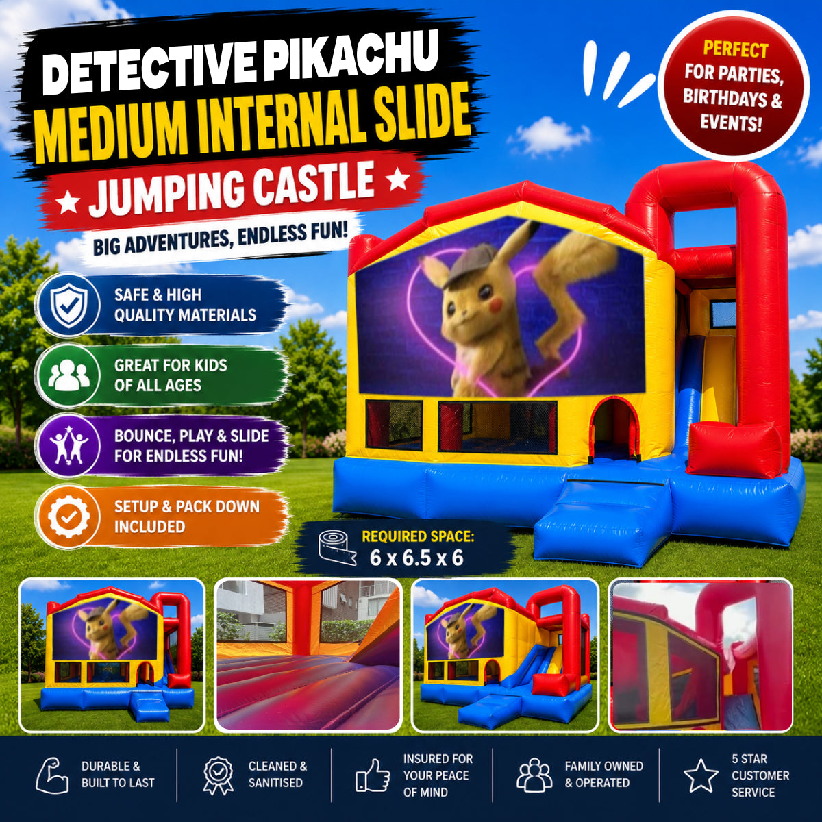 Detective Pikachu Medium Internal Slide Jumping Castle