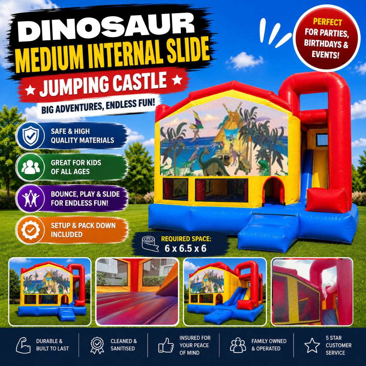 Dinosaur #1 Medium Internal Slide Jumping Castle