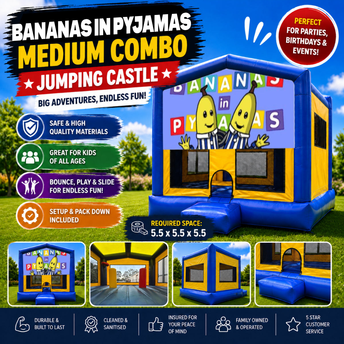 Bananas in Pyjamas Medium Combo Jumping Castle